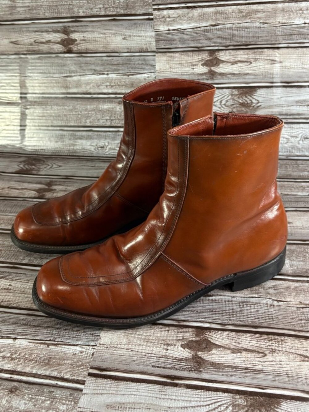 Mason Leather Zipper Goodyear Sole Boots sz 12 D color brown Made in USA